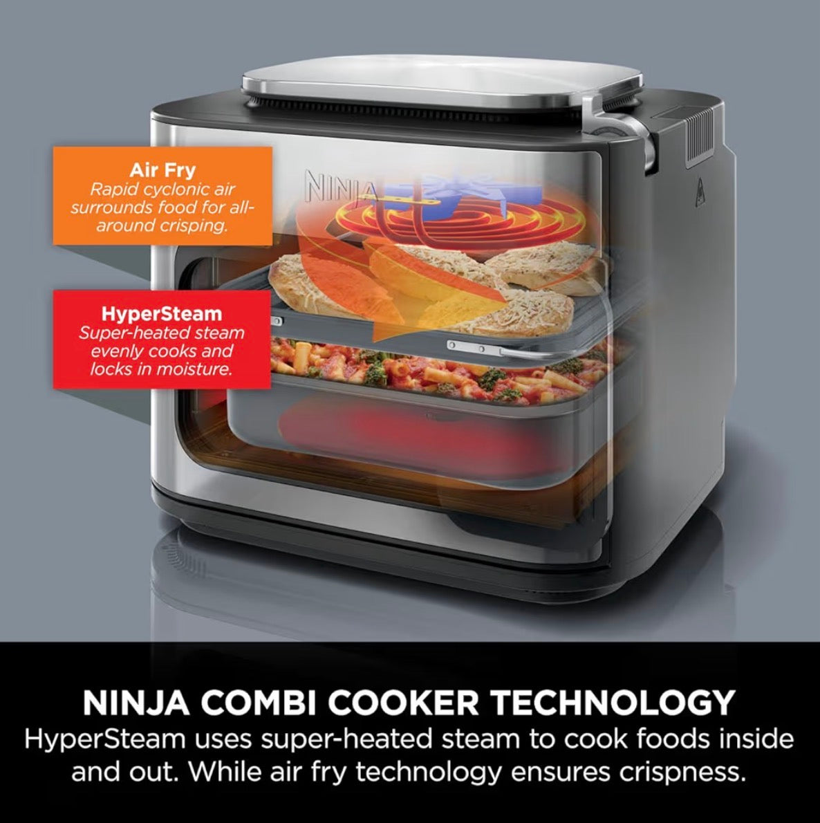Combi 12-In-1 Multi-Cooker, Oven & Air Fryer, 12 Cooking Functions, Make 15 Minute* Family-Size Meals, Includes Bake Tray, Pan, & Recipe Guide, Grey, SFP700UK
