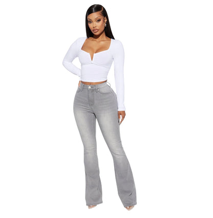 Audrey Booty Lifting Stretch Flare Jeans Grey