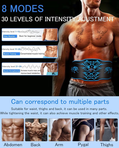 ABS Trainer EMS Muscle Stimulator Belt 14 Pads 8 Modes 30 Levels