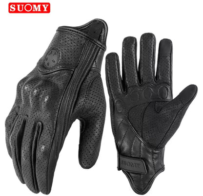 Leather Motorcycle Gloves for Men & Women Touchscreen Retro Riding Gloves