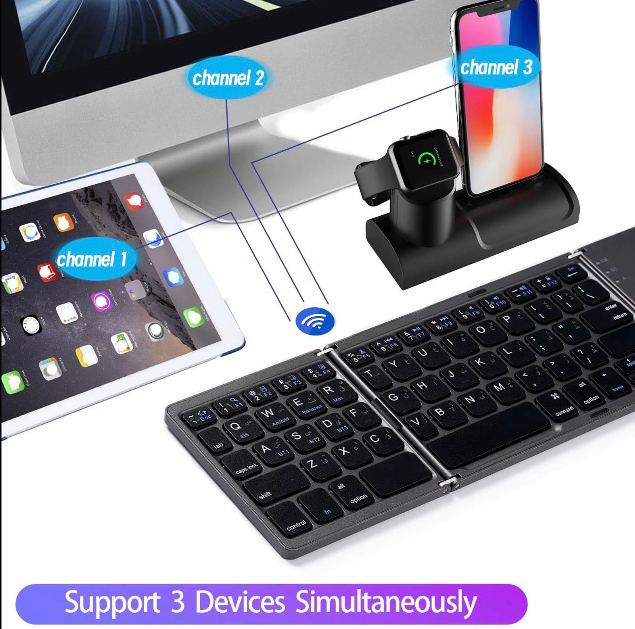 Ultra-Thin Foldable Bluetooth Keyboard for Tablets and Phones