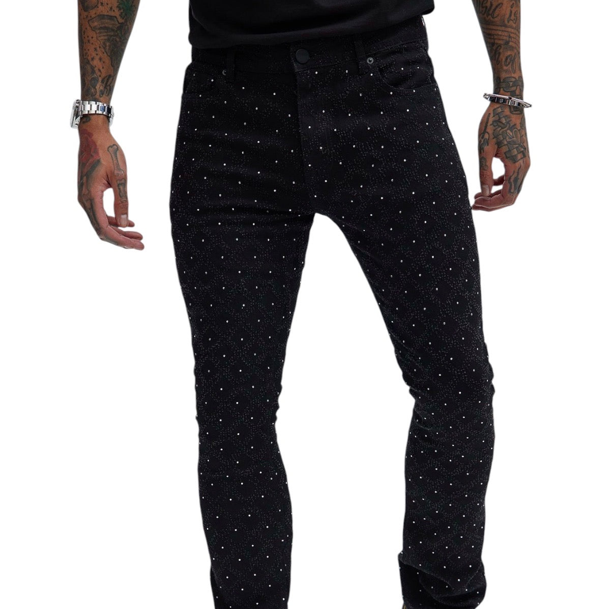 Be Jeweled Stacked Skinny Flare Jeans Black