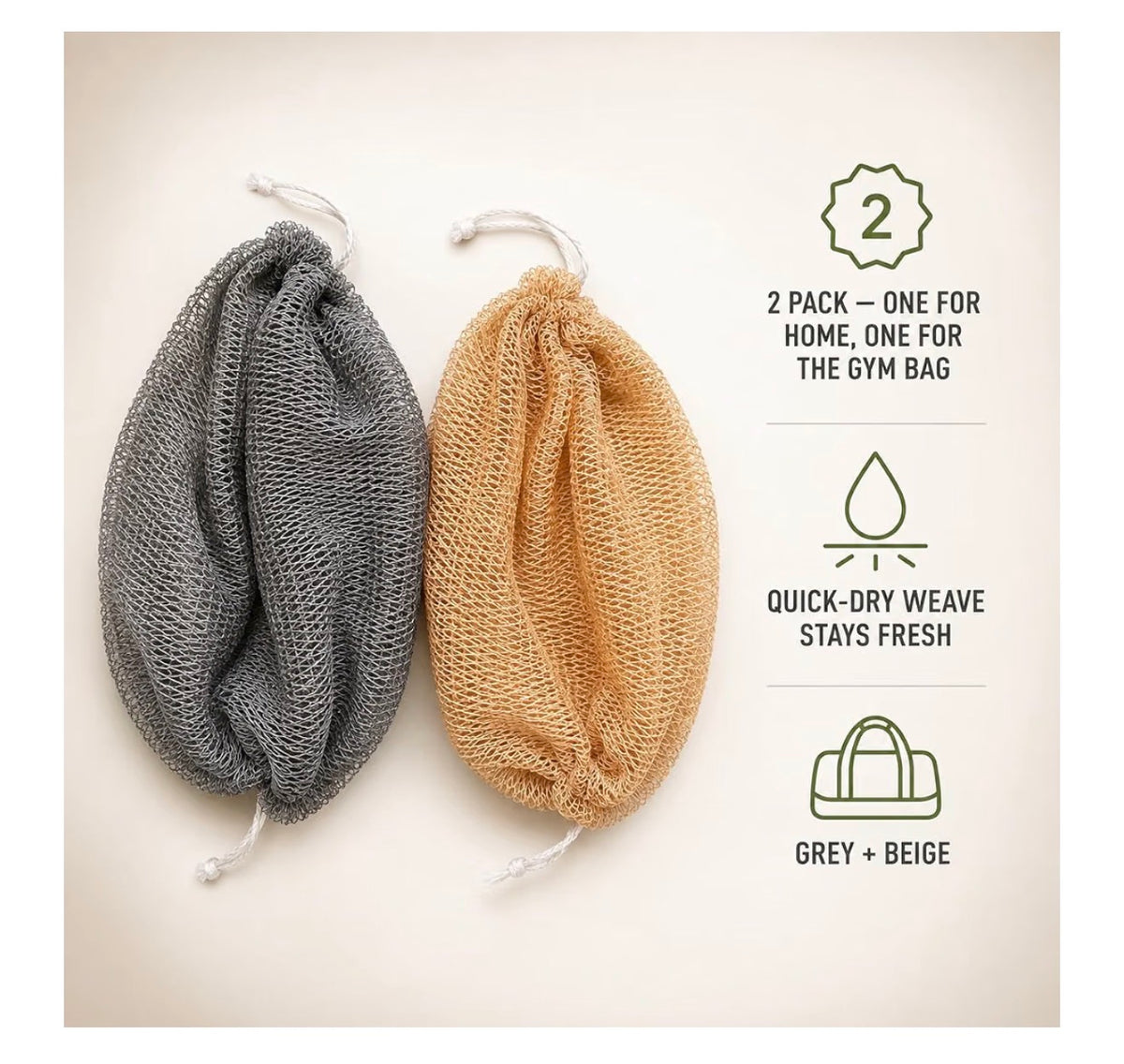 African Net Sponge 2 Pack | Long Exfoliating Shower & Back Scrubber