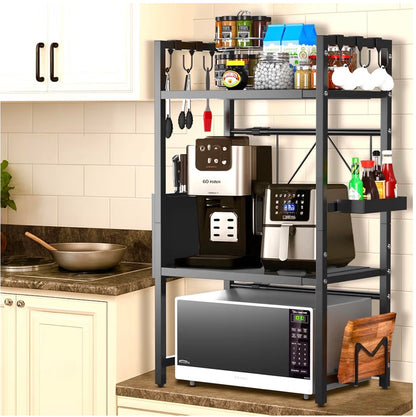 Expandable 3 Tier Microwave Shelf - 2 Shelves Microwave Stand For Kitchen Counter - Rack for Air fryer,Toaster and Coffee Machine - Kitchen Organiser Storage & Organisation
