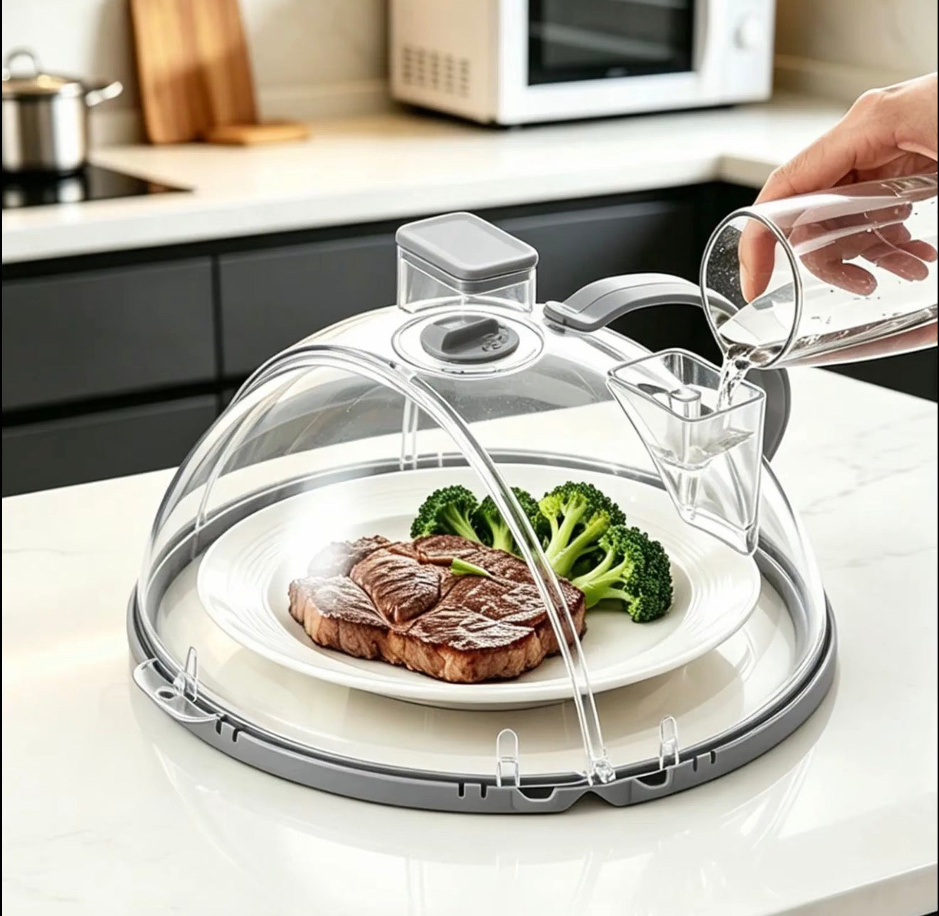 Microwave Splatter Cover with Water Steamer 10 Inch