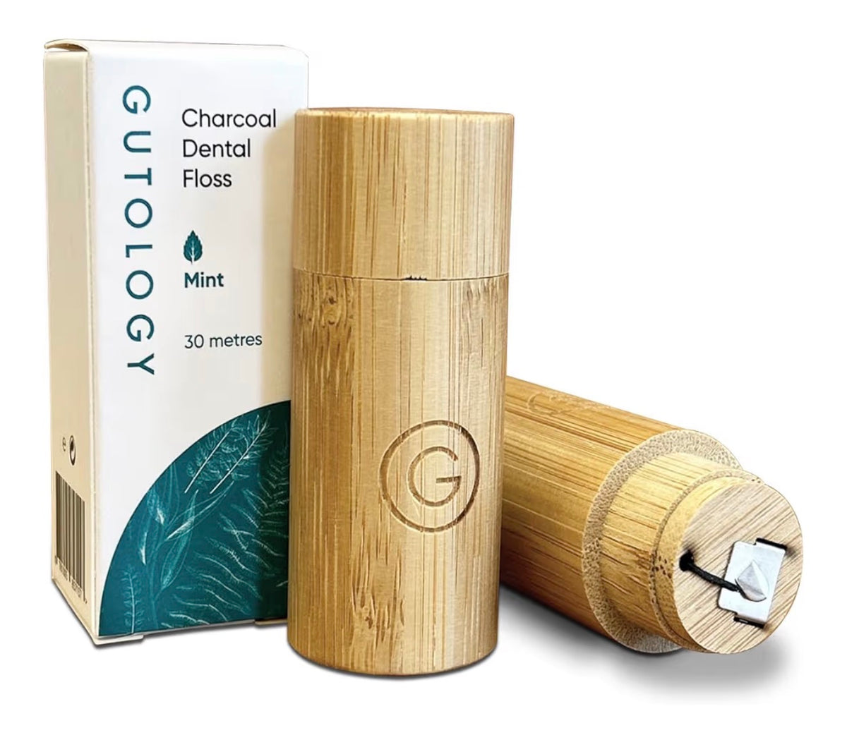 Gutology Charcoal Bamboo Dental Floss 30m Plant Based Mint Oil