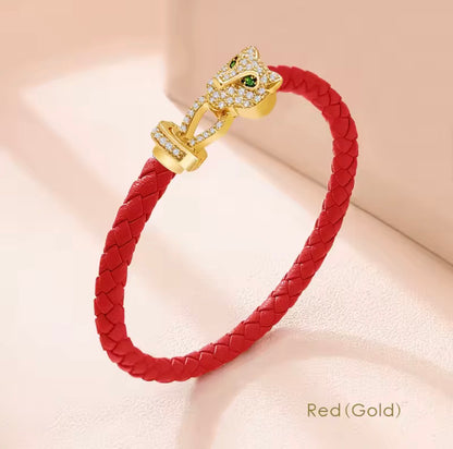 MOONLIGHT Classic Design Exquisite Cheetah Zircon Bracelet for Women Braided Leather Bracelet Quality Banquet Couples Gift