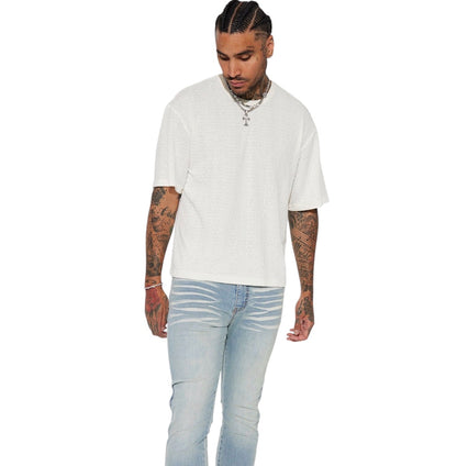 Along Side Zipper Stacked Skinny Flare Jeans Light Blue Wash