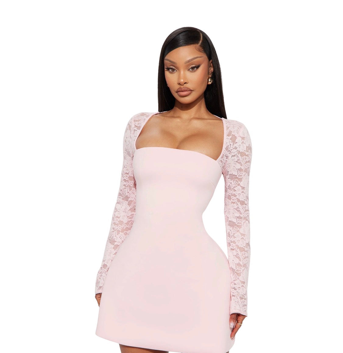 Delia Lace Long Sleeve Mini Dress Pink