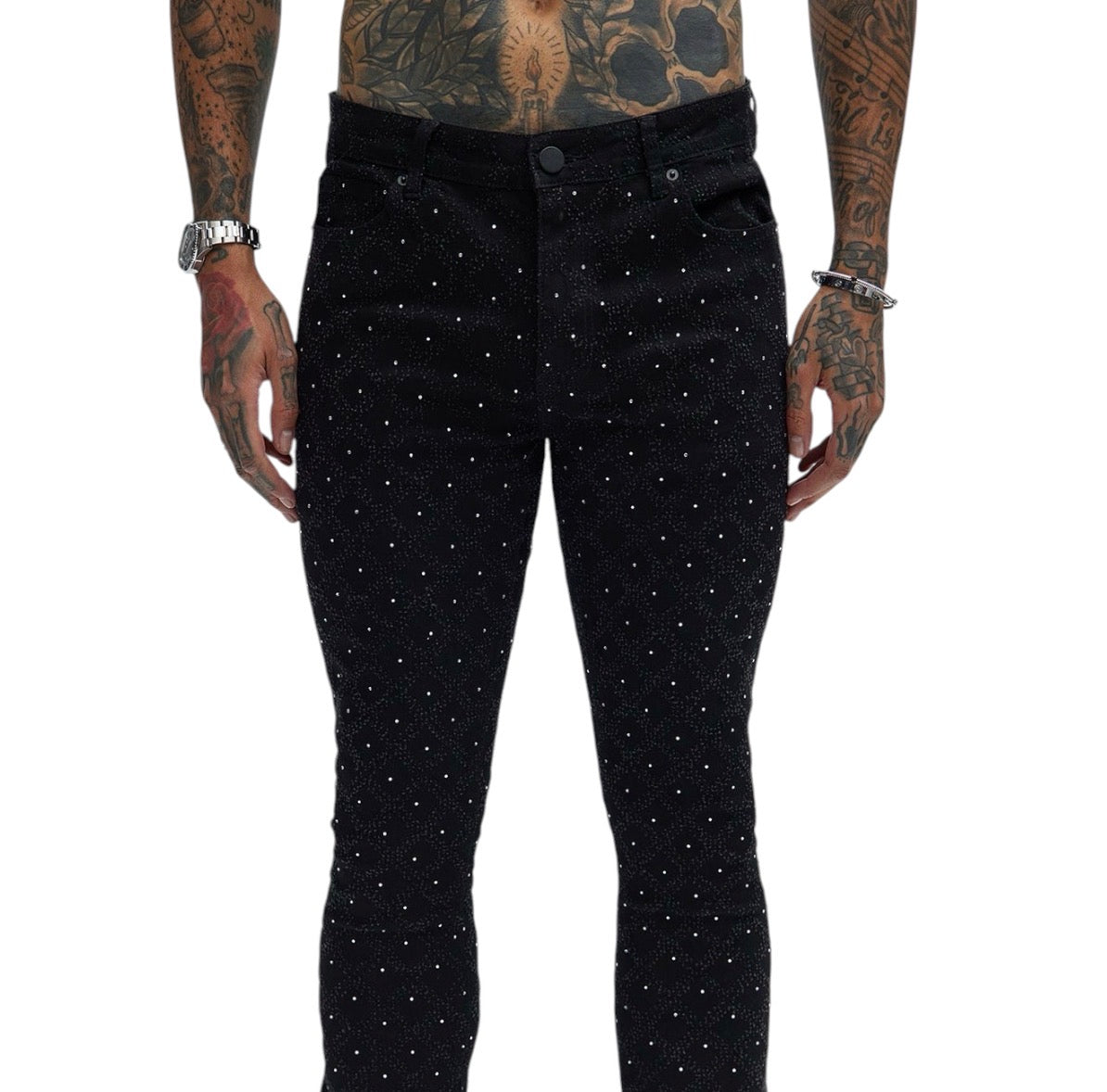 Be Jeweled Stacked Skinny Flare Jeans Black