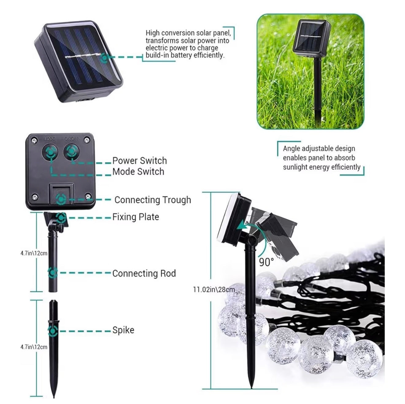 Solar Garden String Lights 100 LED Crystal Ball Fairy Lights 17m