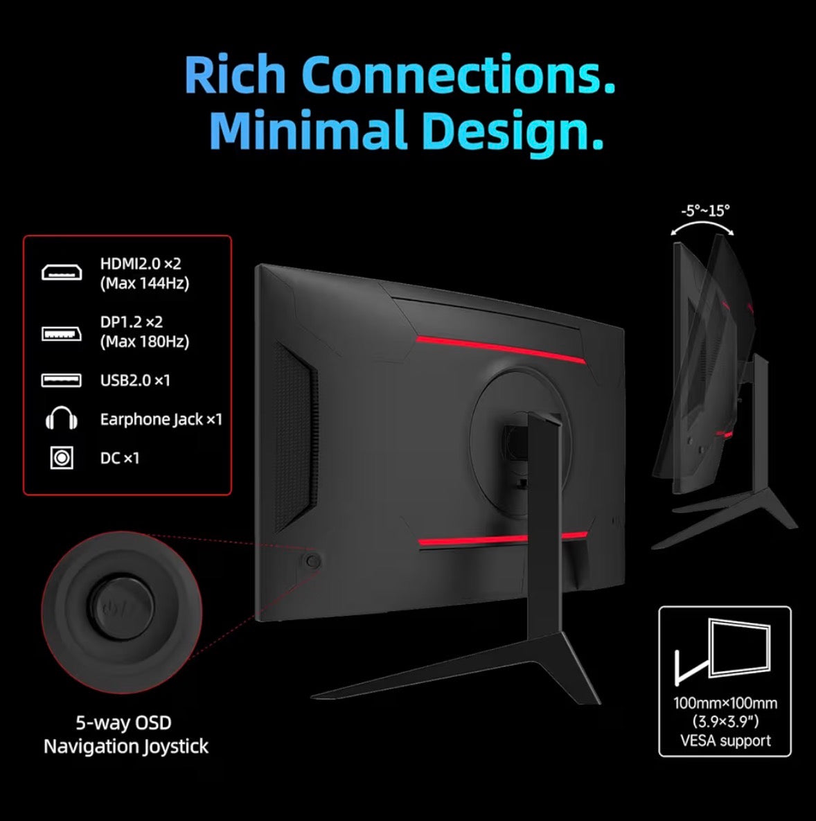 KTC 27-Inch QHD Curved Gaming Monitor 1440P 180Hz 1ms HDR10