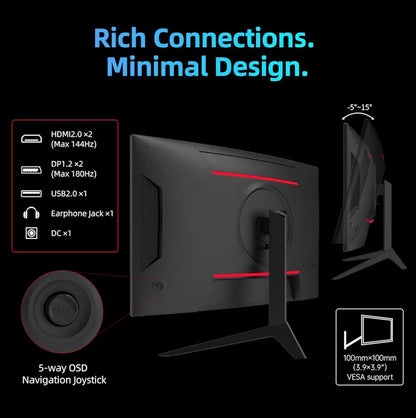 KTC 27-Inch QHD Curved Gaming Monitor 1440P 180Hz 1ms HDR10
