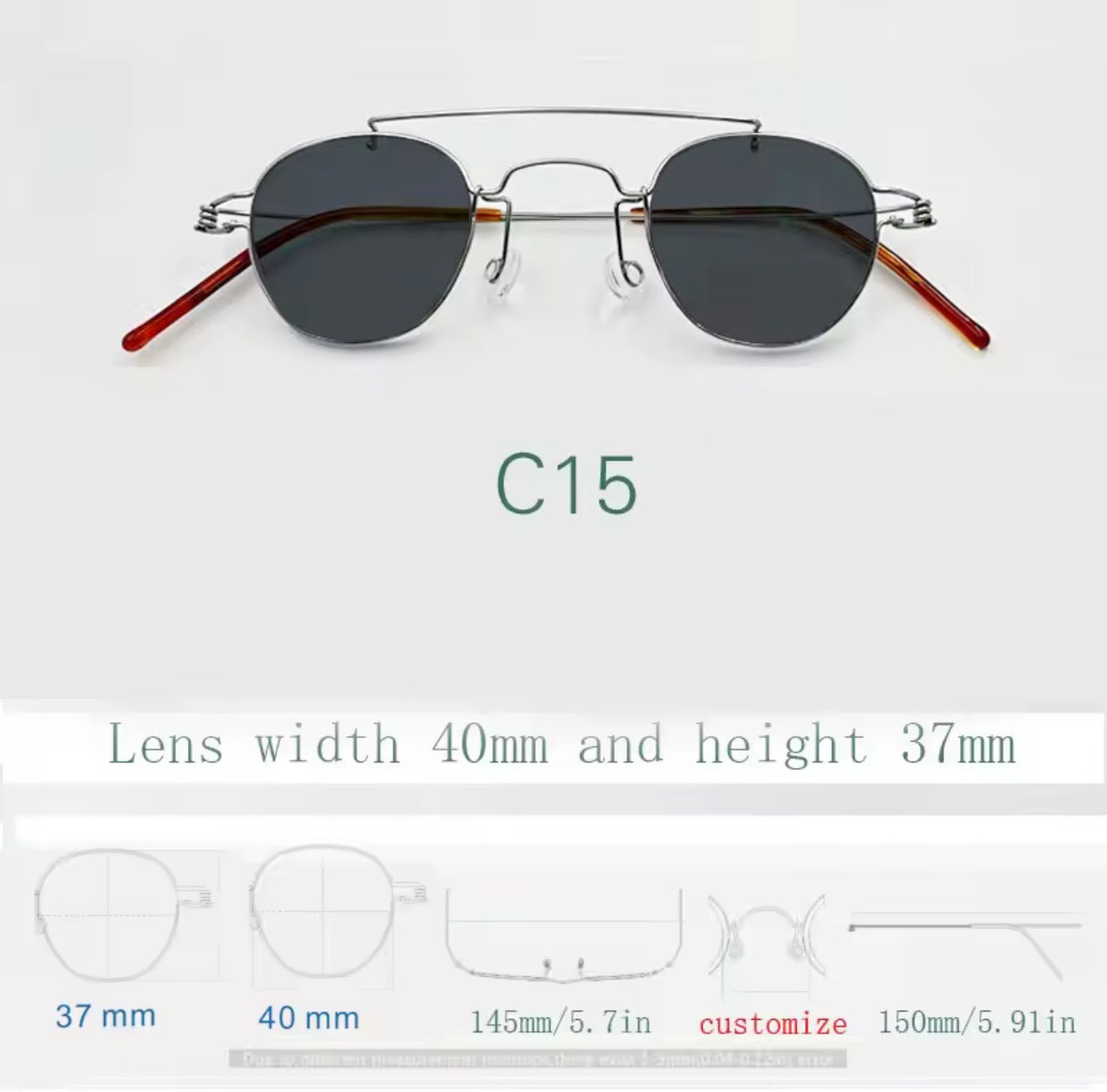 Retro style handmade screw free UV400 polygonal sunglasses ultra light vintage fashion double nose bridge sunnies