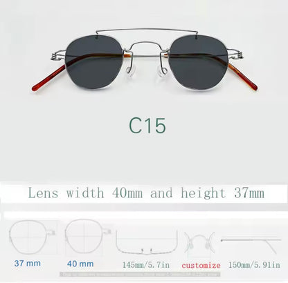 Retro style handmade screw free UV400 polygonal sunglasses ultra light vintage fashion double nose bridge sunnies