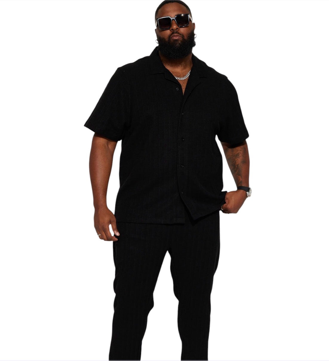 Dean Textured Short Sleeve Button Up Shirt Black