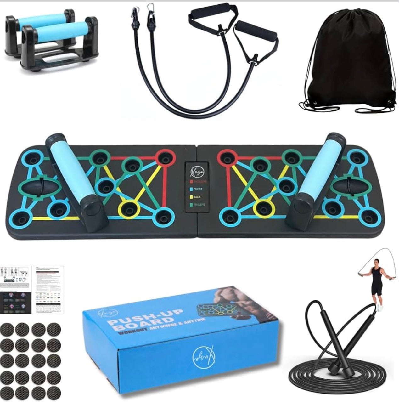 Push Up Board with Jump Rope Portable Home Gym Set