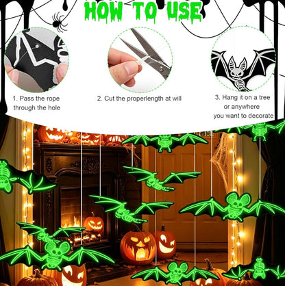 12 Hanging Halloween Bats with Glowing Skull Designs | Minja Superstore