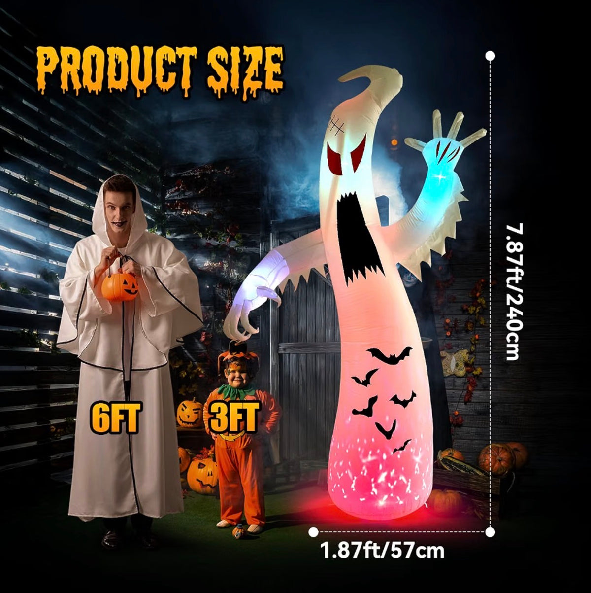 Warmiehomy 7.8FT Halloween Inflatable Giant Screaming Ghost