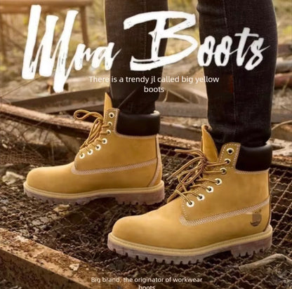 Kick-resistant classic yellow boots for outdoor sport camping, mountaineering, waterproof and comfortable for both men and women