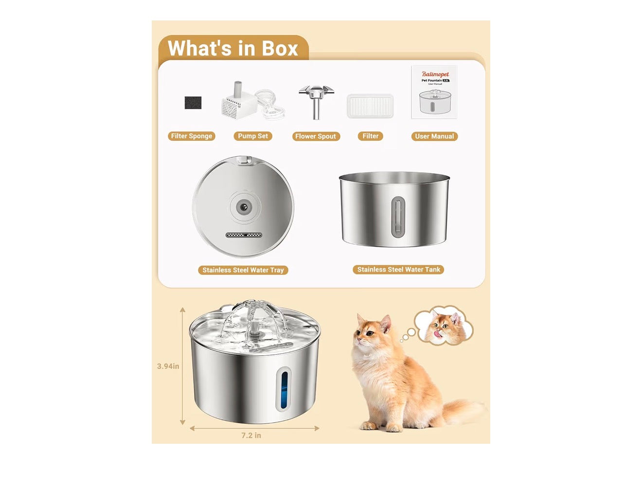2.2L Stainless Steel Cat Water Fountain