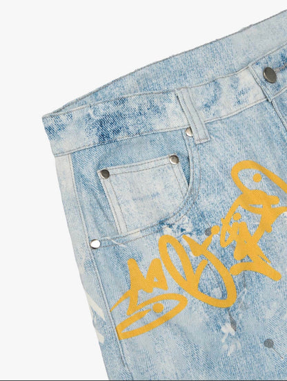 RETRO ARTISTIC GRAFFITI ANGELIC PRINTS BAGGY JEANS