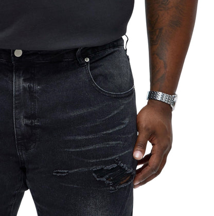 Stacked Skinny Flare Slit Let’s Go Distressed Jeans Black Wash