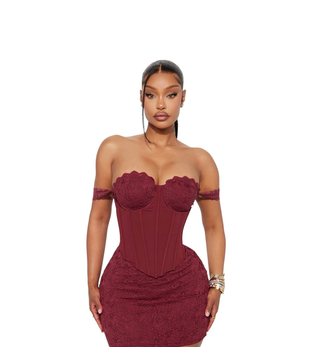 Kiss Goodbye Lace Mini Dress Burgundy
