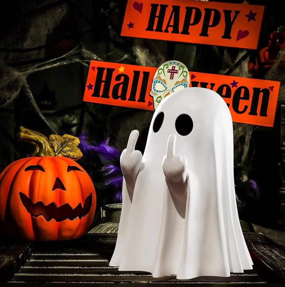 2-Piece Funny Middle Finger Ghost Halloween Decorations