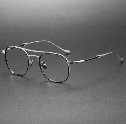 New Modern Trendy Mens Double Bridge Glasses Titanium Spectacle Frames for Women Designer Eyeglasses