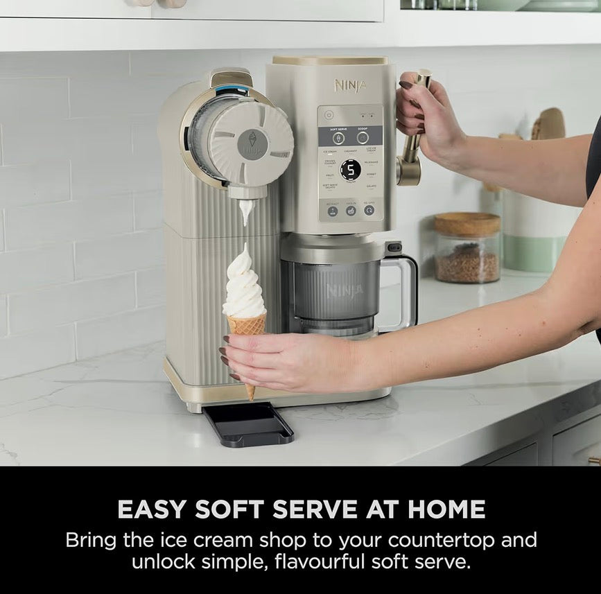 CREAMi Scoop and Swirl Ice Cream Machine with 2x Tubs, 13 Functions, Makes Ice Cream, Soft Serve, Gelato, Sorbet, Milkshakes and More, Mix-In Option, Stone Gold, NC701UKSTGD