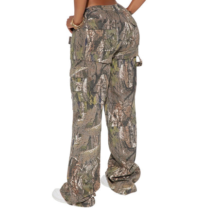 Tall Bree Camo Stretch Cargo Jeans Olive Combo
