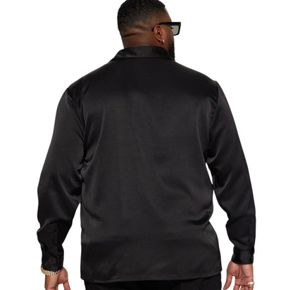 Links Satin Long Sleeve Button Up Shirt Black