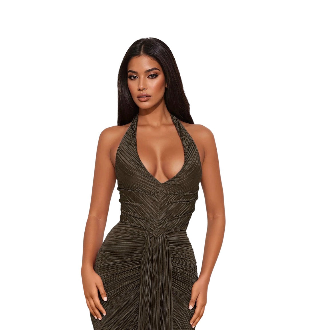 My Moment Pleated Maxi Dress Olive