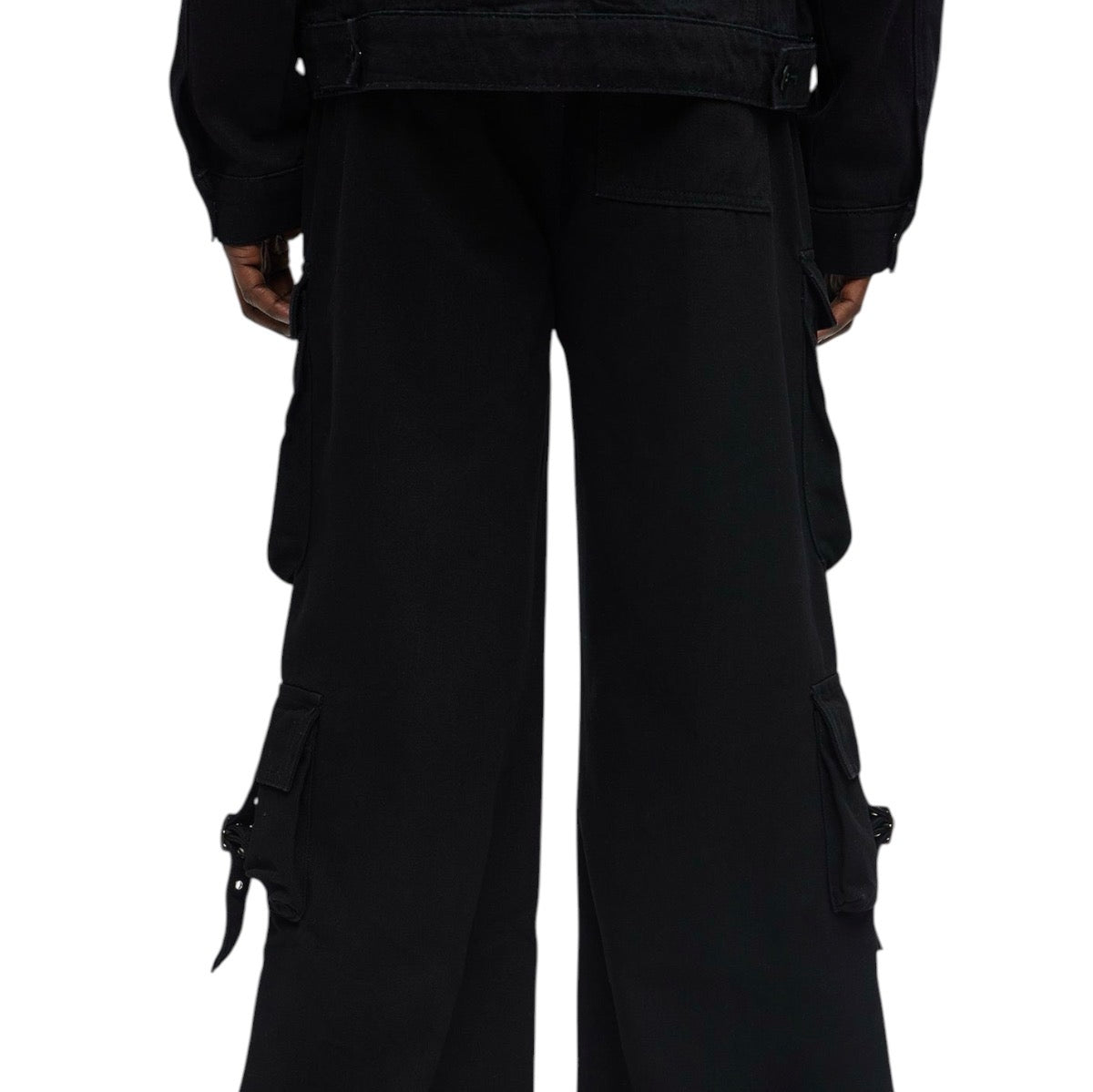 These Streets Cargo Buckle Straps Baggy Jeans Black