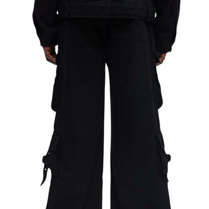 These Streets Cargo Buckle Straps Baggy Jeans Black