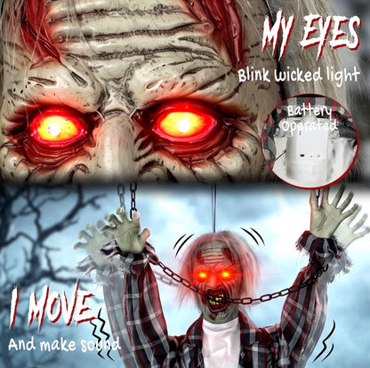 HOMCOM 110cm Animatronic Hanging Zombie Halloween Decoration