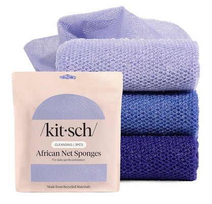 Kitsch African Net Sponge 3pcs Aqua Grey | Exfoliating Body Scrubber