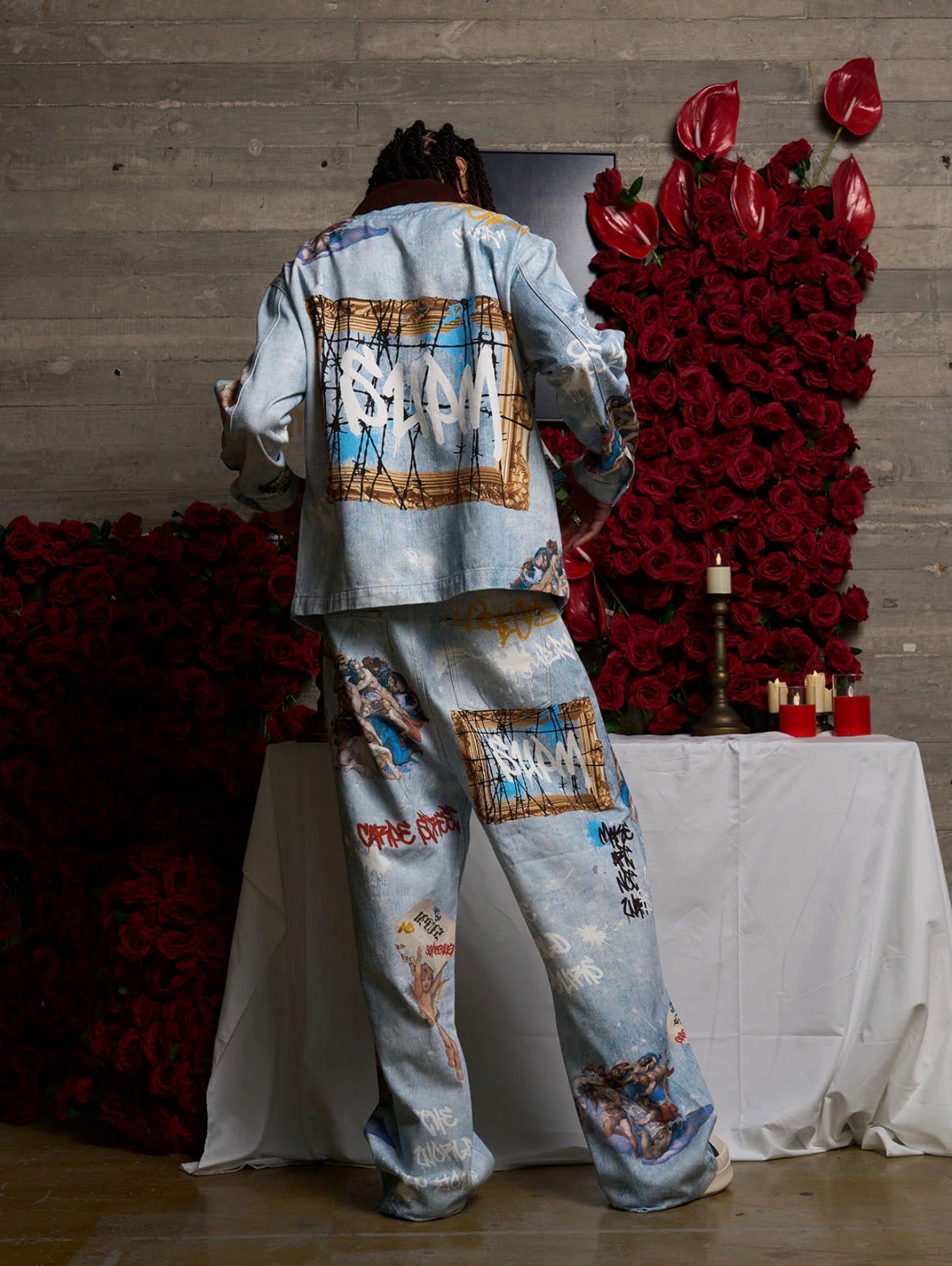 RETRO ARTISTIC GRAFFITI ANGELIC PRINTS BAGGY JEANS
