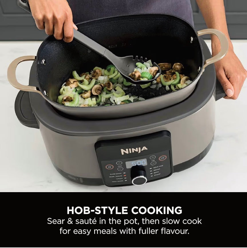 Foodi PossibleCooker, 8-in-1 Slow Cooker with Removable Non-Stick Pot, Steaming Rack, Integrated Spoon & Glass Lid, Slow Cook, Sear, Braise, Steam & more, 8L, Stone Gold, MC1001UKSTGD