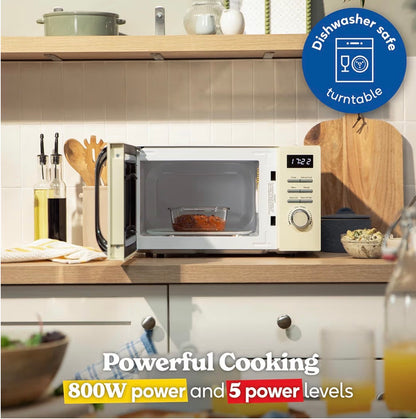 Russell Hobbs Digital Microwave 20L 800W in Cream with 5 Power Levels, Pull Handle Door & Button Control, Clock & Timer, Automatic Defrost, Easy Clean, 8 Auto Cook Menus RHMD818C