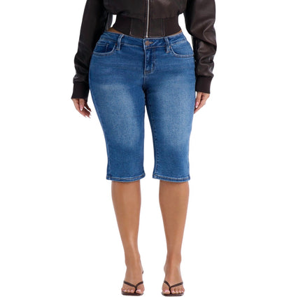 Caught The Vibe Mid Rise Stretch Skinny Capri Jeans Dark Wash
