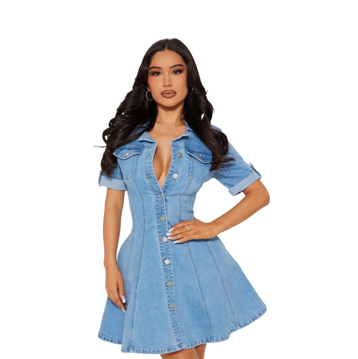 Raven Stretch Denim Mini Dress Light Wash