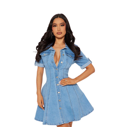 Raven Stretch Denim Mini Dress Light Wash