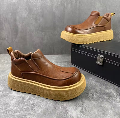 Trendy Luxury Workwear Leather oes Men's Winter New Fce Lined Warm Real Leather ort Boots Thi Bot Outdoor Cotton