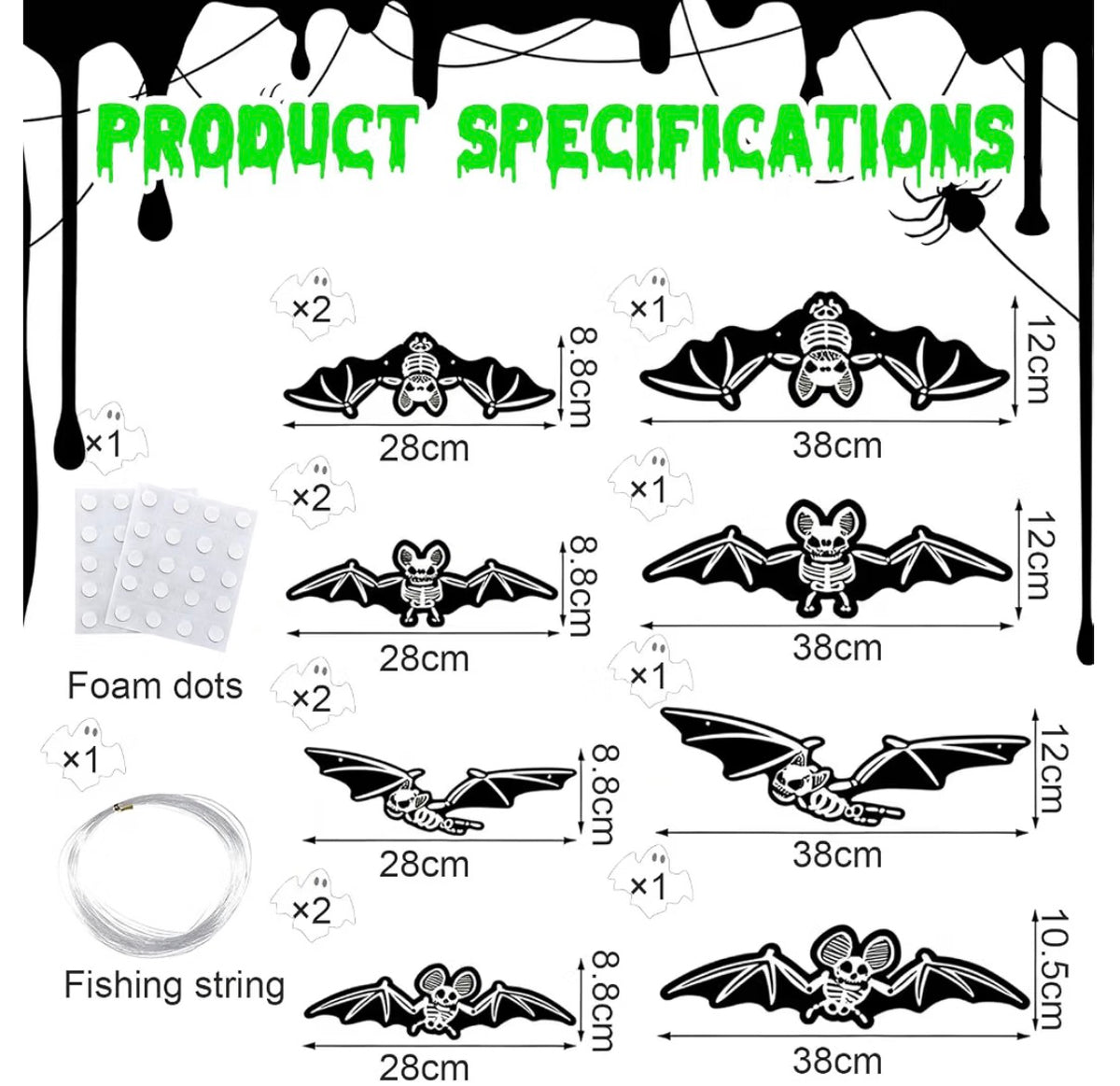 12 Hanging Halloween Bats with Glowing Skull Designs | Minja Superstore