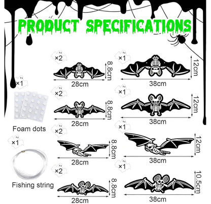 12 Hanging Halloween Bats with Glowing Skull Designs | Minja Superstore