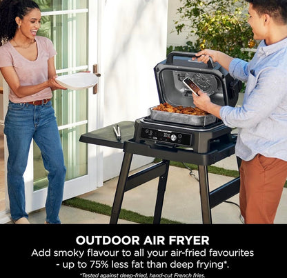 Woodfire Pro Connect XL Electric BBQ Grill and Smoker with App Control, Digital Probe, Large 7-in-1 Outdoor Grill and Air Fryer with Woodfire Pellets, Weather Resistant, Blue and Black OG901UK