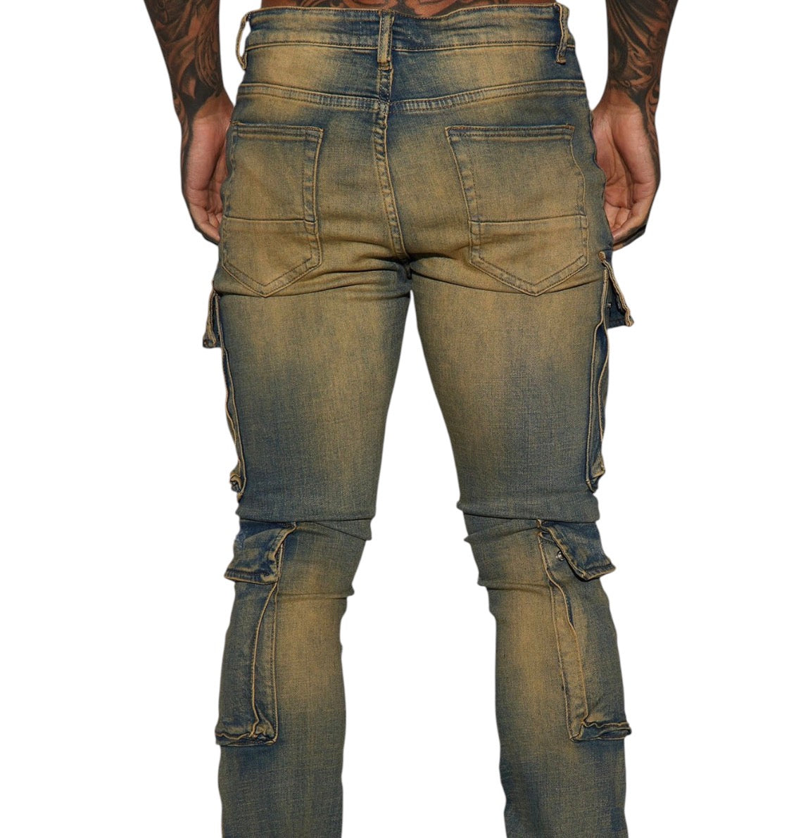 On The Set Stacked Skinny Snap Flare Jeans Vintage Wash