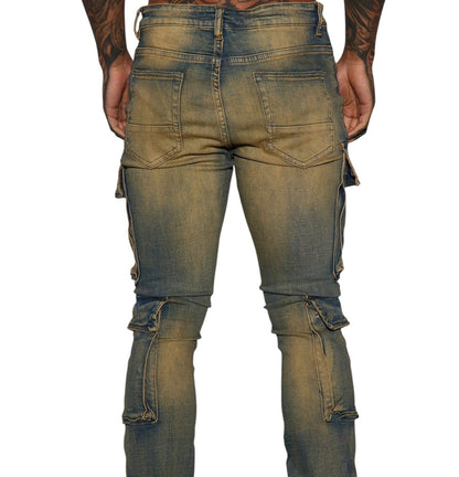 On The Set Stacked Skinny Snap Flare Jeans Vintage Wash